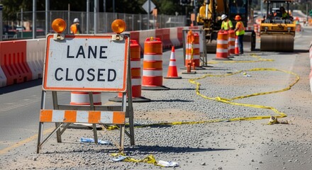 Roadwork Ahead: Lane Closure and Construction on a Divided Highway Scene
