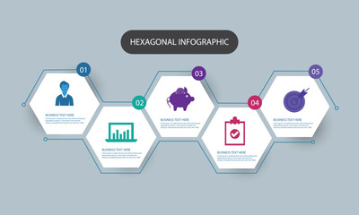 Presentation hexagonal Infographic template with 5 options