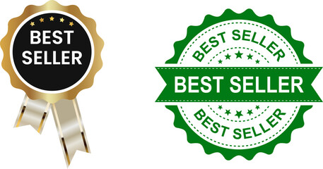 Premium Recognition Badges Gold Ribbon Medallion and Vibrant Green Stamp Seal for Product Excellence and Sales Achievement Labeling