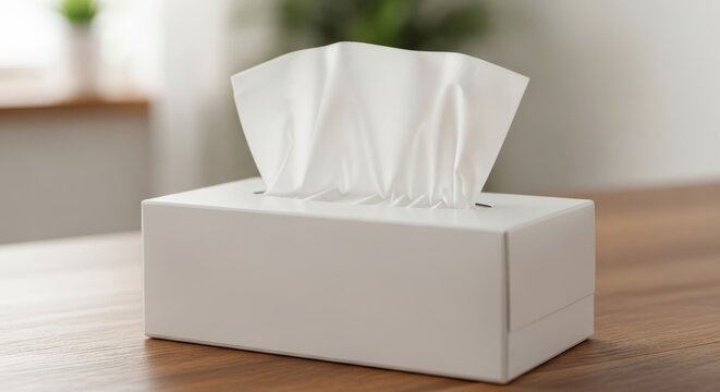 Minimalist white tissue box with soft tissues for hygiene and health in a clean home setting
