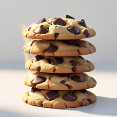 Delicious homemade chocolate chip cookies stacked in a pile against a white background