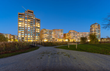 Holland Park Diemen at night, new, modern neighbourhood on the edge of Amsterdam, The Netherlands