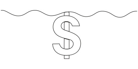 Dollar logo continuous line. Continuous one line drawing dollar logo. Money, logo concept. Single line drawing, Dollar symbol isolated on transparent  background outline vector illustration, dollar