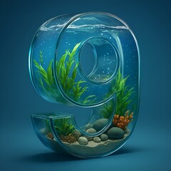 Creative Realistic Number Nine Aquarium with Aquatic Plant Life Concept