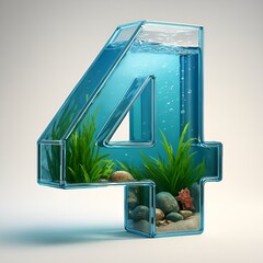 Elegant Realistic Number Four Aquarium Filled with Water and Plant Life