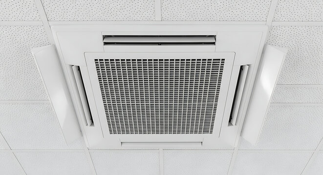 White ceiling mounted air conditioning unit view