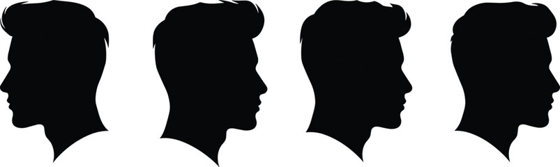 Silhouettes of young man profile head, male side view icon set, vector illustration for identity, profile, avatar, concept design