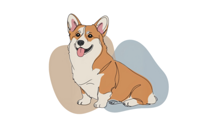 Corgi sitting calmly on a light colored background in a simple illustration style