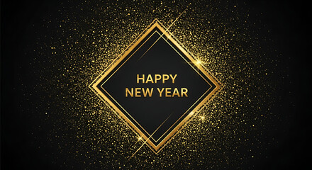 Happy new year gold framed greeting with sparkling glitter