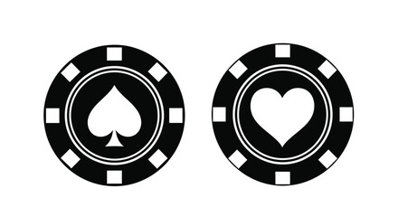 Fototapeta premium Two black and white casino chips with spade and heart symbols displayed