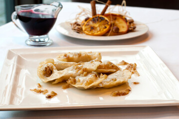 Christmas dumplings o a plate with decoration