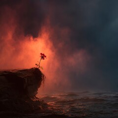 Obraz premium Solitary flower on cliff edge