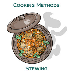 Stewing. Cooking methods. Hand-drawn vector illustration.