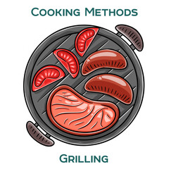 Grilling. Cooking methods. Hand-drawn vector illustration.