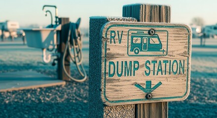 RV Dump Station Sign Provides Essential Services at a Camping Ground for Travelers
