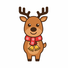 Fototapeta premium Adorable Christmas reindeer with a cozy scarf and jingle bells for festive cheer