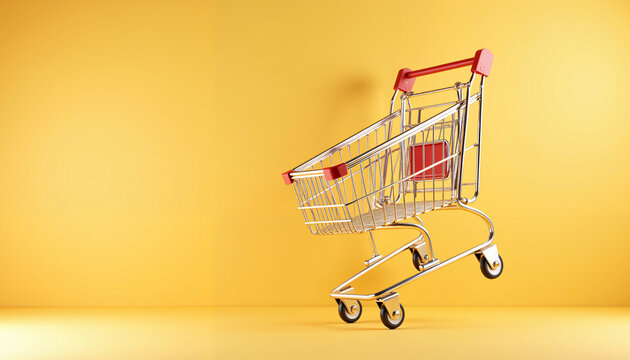 Shopping cart on yellow background with vibrant colors - Powered by Adobe