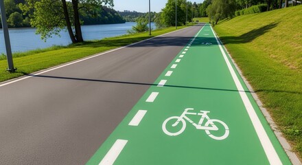 Scenic Bike Path Along a Riverbank on a Sunny Day for Recreational Activities