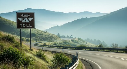 Scenic Mountain Road Leading To A Toll Station, A Journey Through Serene Landscapes