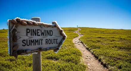Scenic Pinewind Summit Route Sign Directing Towards the Mountain Peak