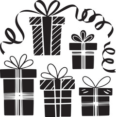 PriSketch Black and White Christmas Presents Doodle Iconnt