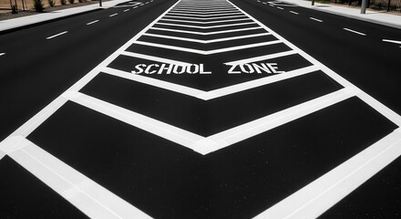 School Zone Road Marking Illustration Showing Safety And Pedestrian Guidance In Focus