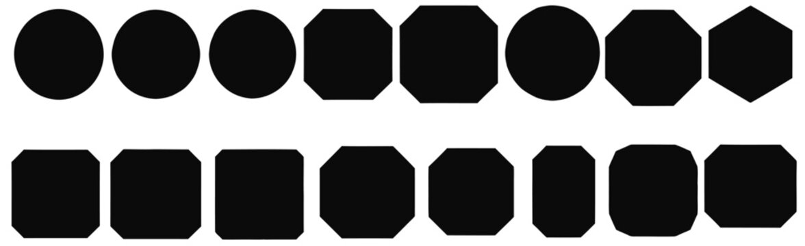 Collection of black geometric shapes oval octagon rectangle on white vector