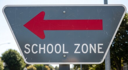 School Zone Sign Directing Left, Symbolizing Educational Area, Road Safety Visual