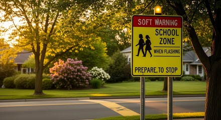School Zone Sign Displayed Near Lush Green Environments Representing Children's Safety