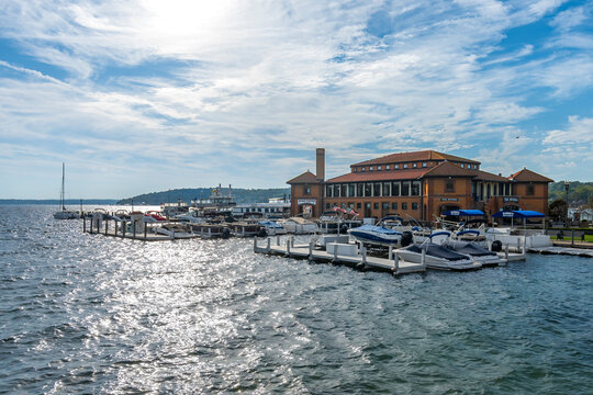Riviera shops and boat house view in Geneva Town of Wisconsin
