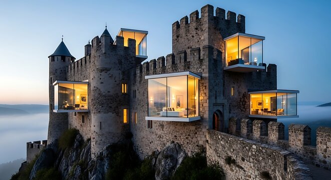 Castle hotel architecture design modern glass rooms luxury travel destination vacation real estate