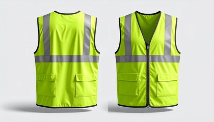 Two high-visibility safety vests on gray background.