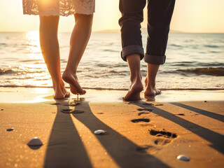 People Walking on Beach at Sunset