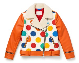 Colorful Polka Dot Leather Biker Jacket with Sherpa Collar image photo