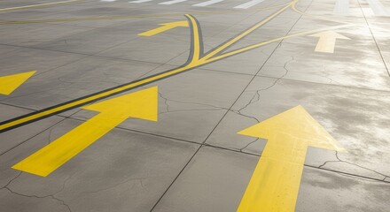 Symbolic Directional Markings on A Concrete Surface, Emphasizing Guidance and Movement