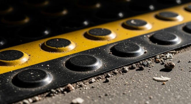 Tactile Pavement Close Up Showing Rounded Bumps And Textured Surface In Sunlight - Powered by Adobe