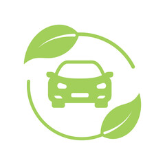 Eco car logo template. Green car icon. Green leaf and car sign. 
