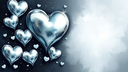 Obraz premium Elegant silver hearts floating in a soft painted frame, perfect for romantic messages, greeting cards and wedding designs.