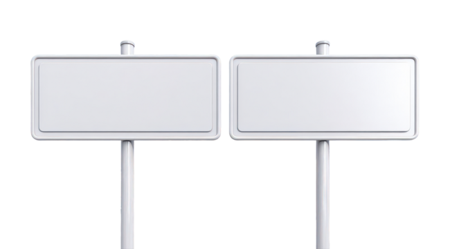 Blank Signposts: A pair of minimalist signposts stand ready, their clean white surfaces offering ample space for personalized messages or directions.