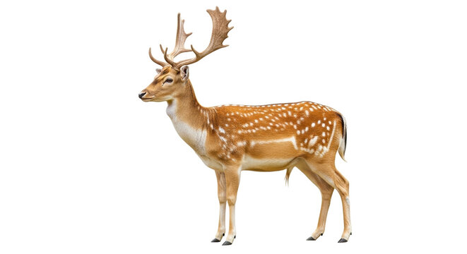 Isolated Fallow Deer buck standing outdoors looking into distance in natural setting