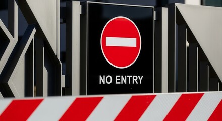 Strict Access Restriction Warning Sign At Entrance Barricade Forbidden Location