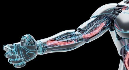 Detailed robotic arm showcasing internal structures and complex mechanical design