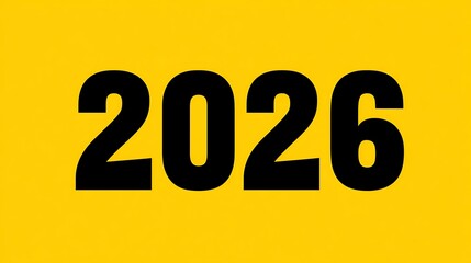 Bold Black 2026 Numbers on Vivid Yellow Background for Minimalist Calendar and Planning