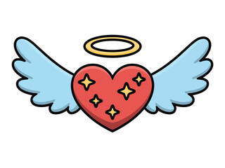 Obraz premium Red heart with wings and halo, iconographic symbol of love and angel