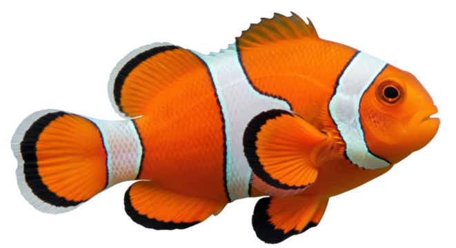 Isolated clownfish swims in the water, a captivating aquatic creature with colorful stripes - Powered by Adobe