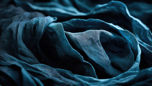 A beautiful close-up reveals the intricate folds and rich texture of deep teal fabric, creating a serene and abstract backdrop.