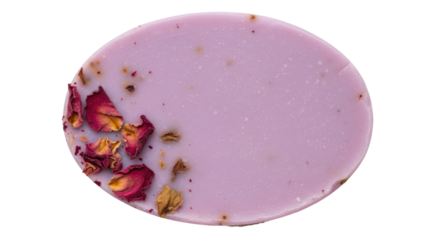 Isolated Oval-shaped Soap Bar with Rose Petals for Spa Treatment and Aromatherapy Use