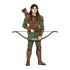 Fantasy elf archer character standing with bow and arrows.