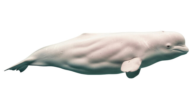Isolated Beluga whale underwater, arctic mammal swimming, odontocete, marine animal