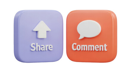 Isolated purple share and orange comment icons for social media posts and applications
